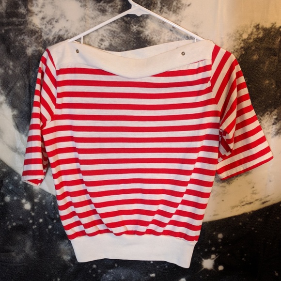 Vintage Tops - Vintage? Rockabilly Sailor Crop Top Striped Red